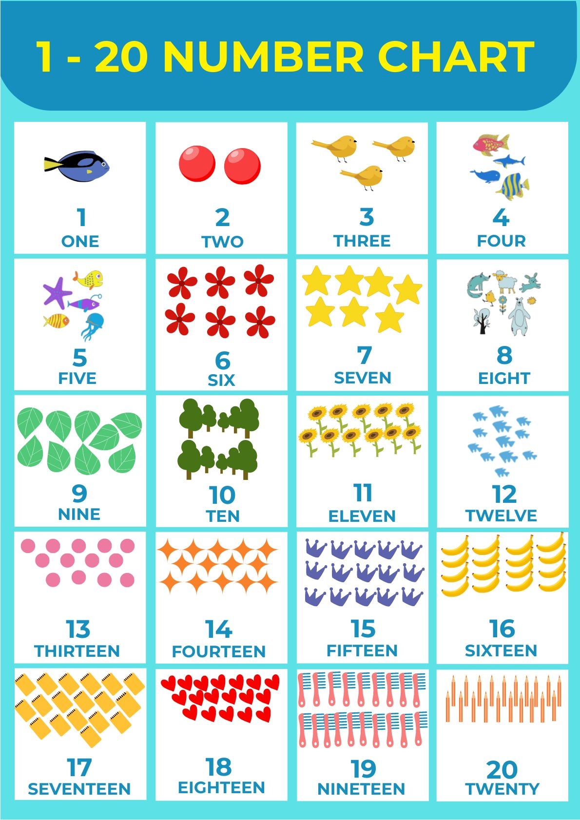 Number Chart 1-20 Free Printable