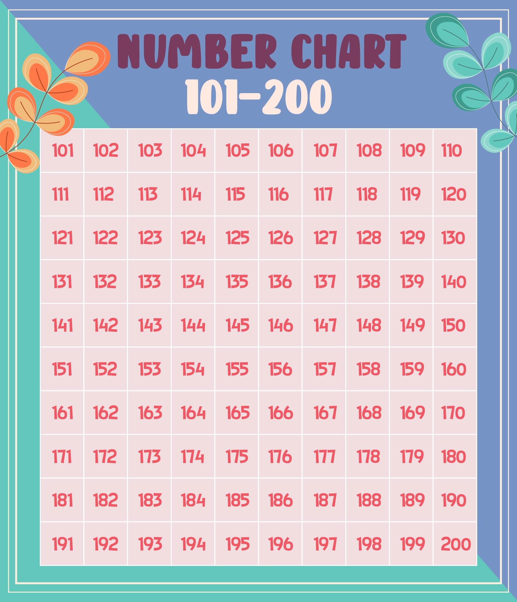 101 200 Chart Printable 101 200 Chart Printable