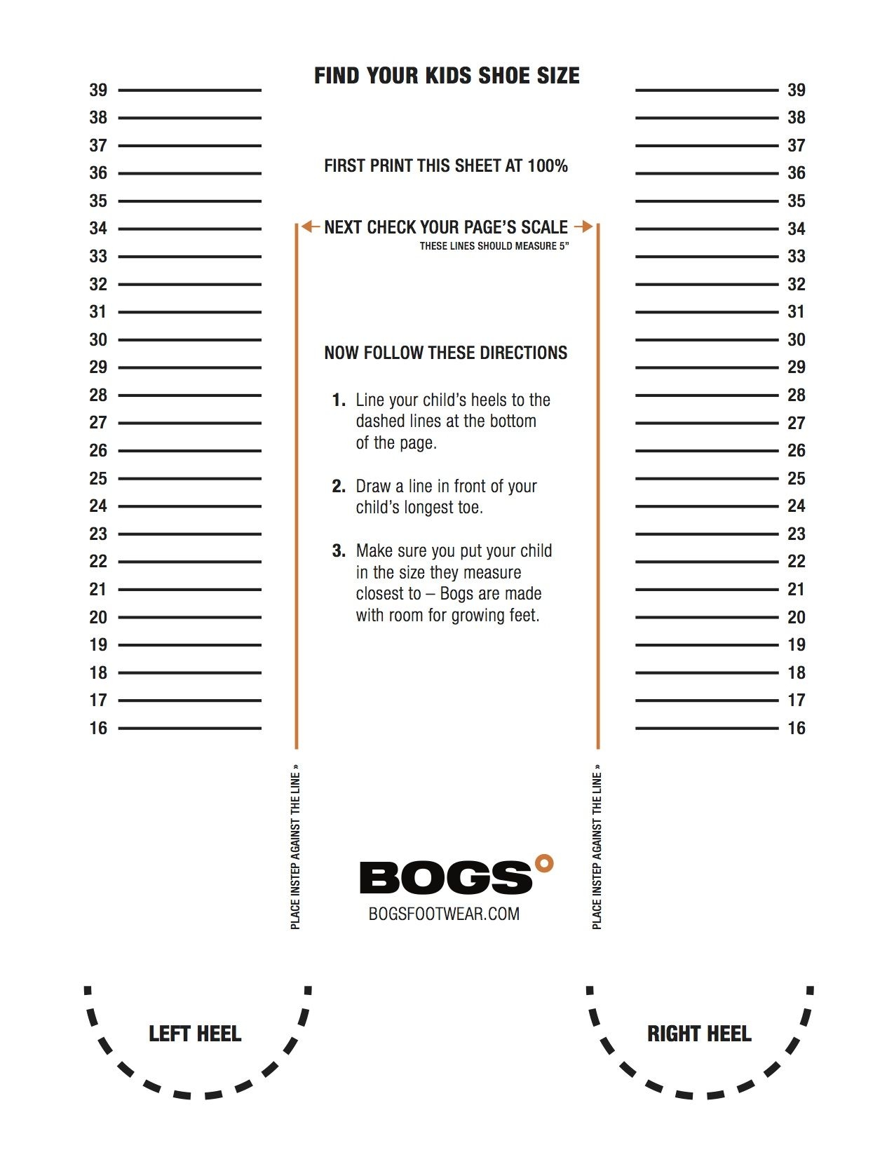 Printable Shoe Size Chart Toddler Bog