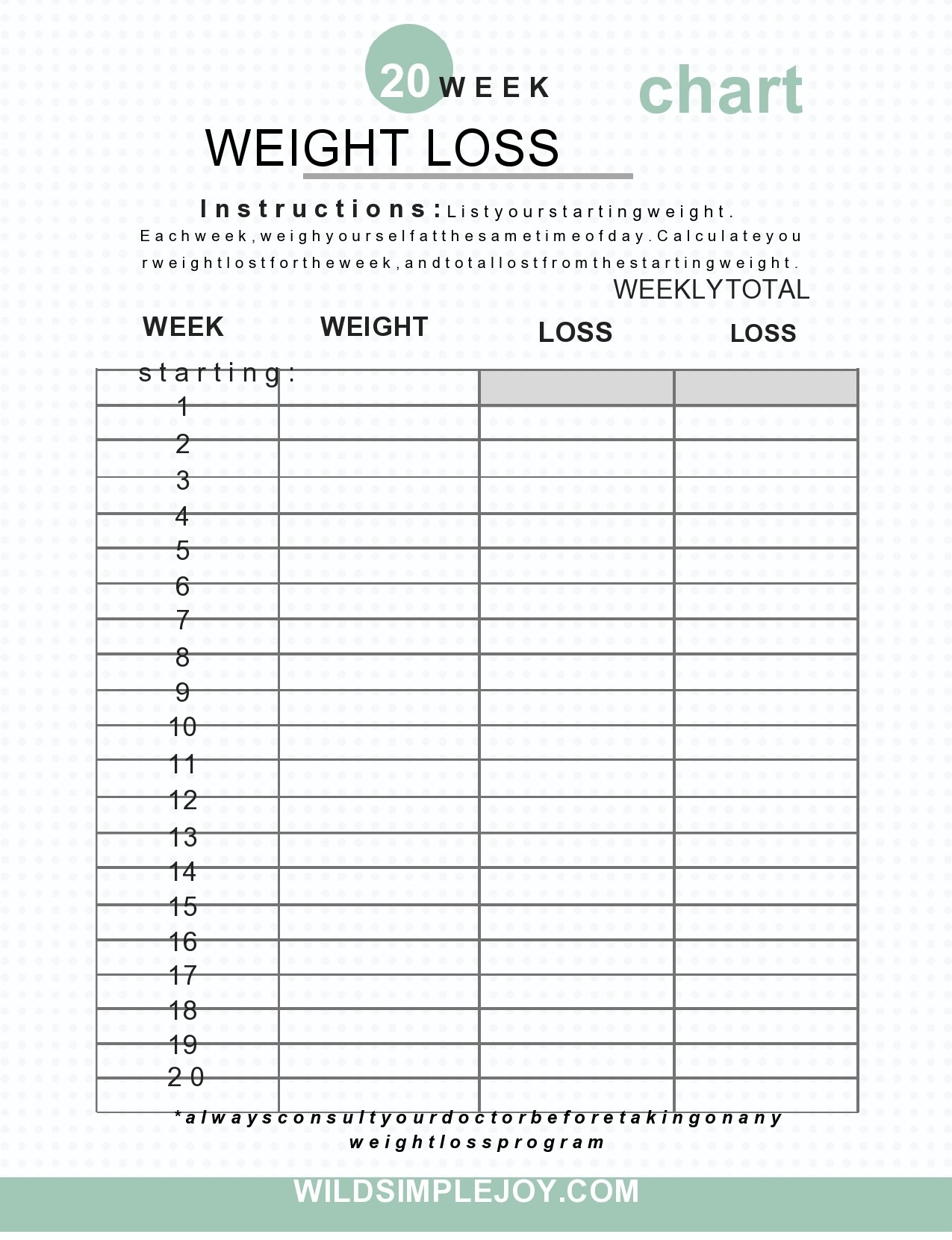 Family Weight Loss Challenge Chart