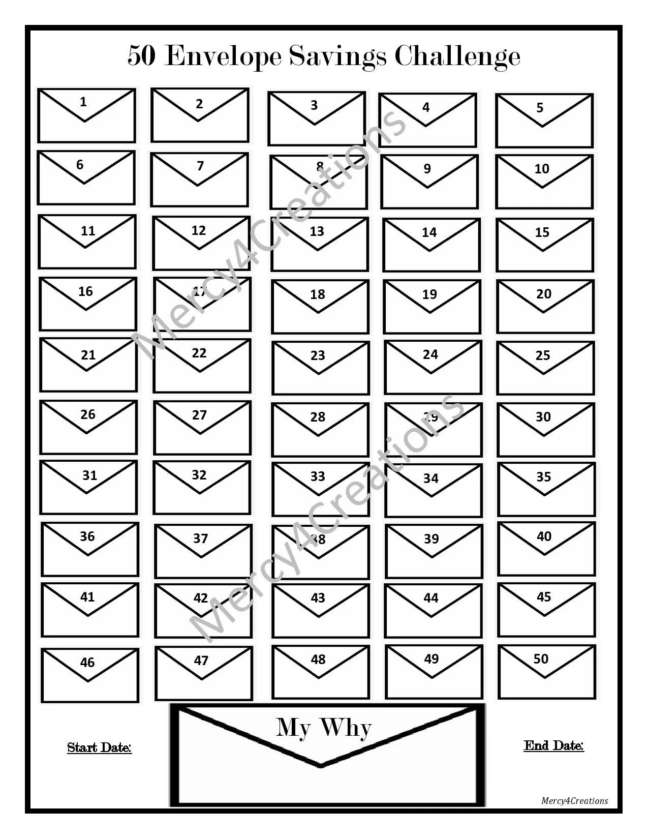 Printable 50 Envelope Challenge Chart