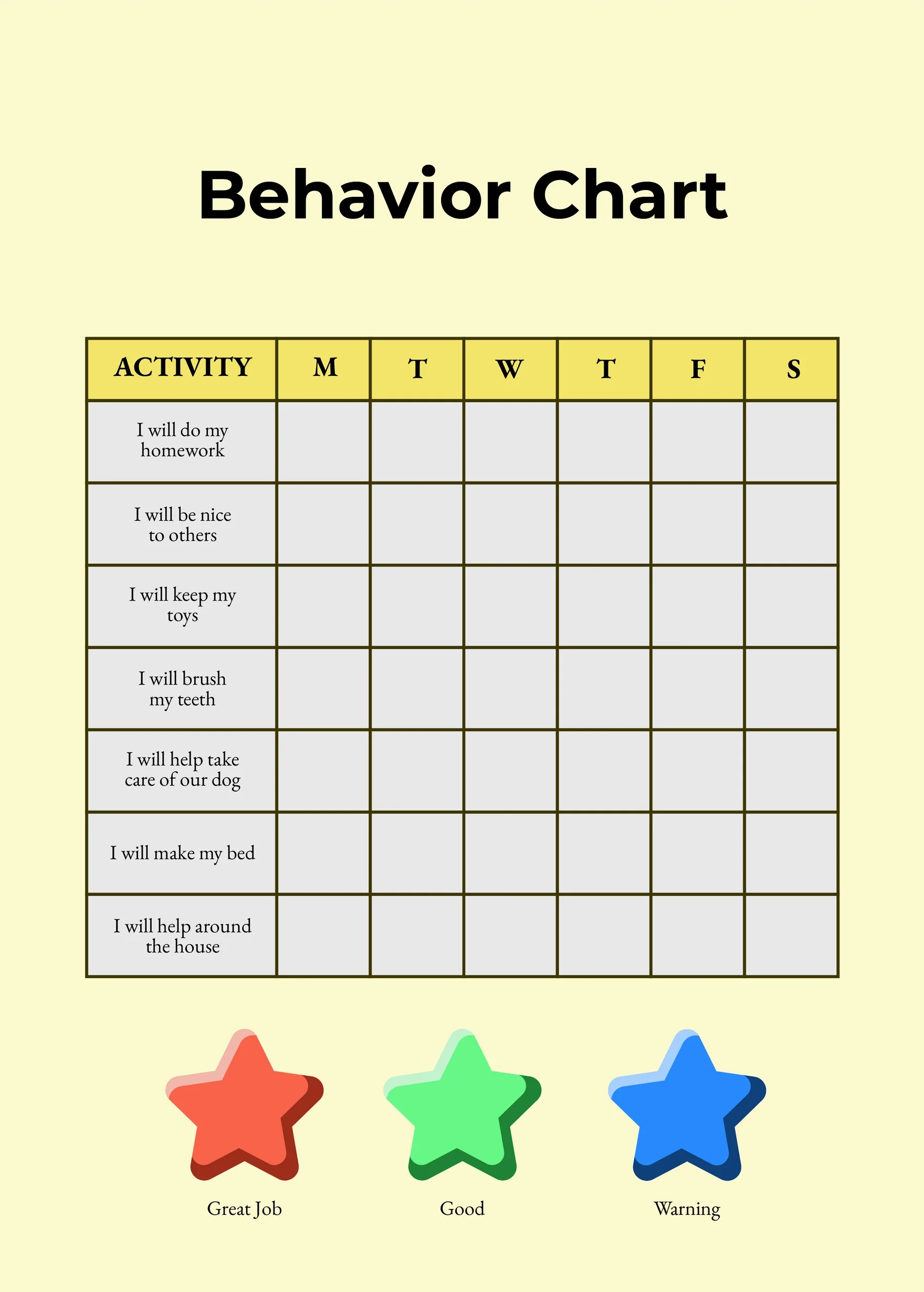 Free Printable Behavior Chart Blank