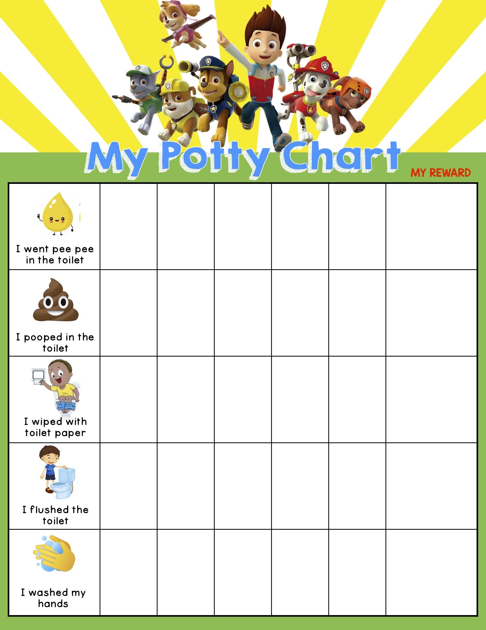 Paw Patrol Potty Training Chart Printable