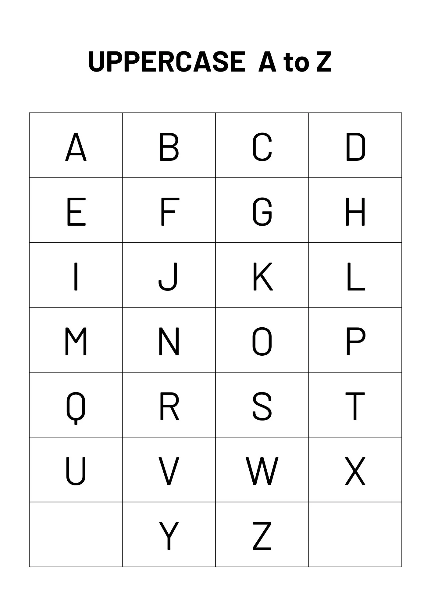 A To Z Chart Printable