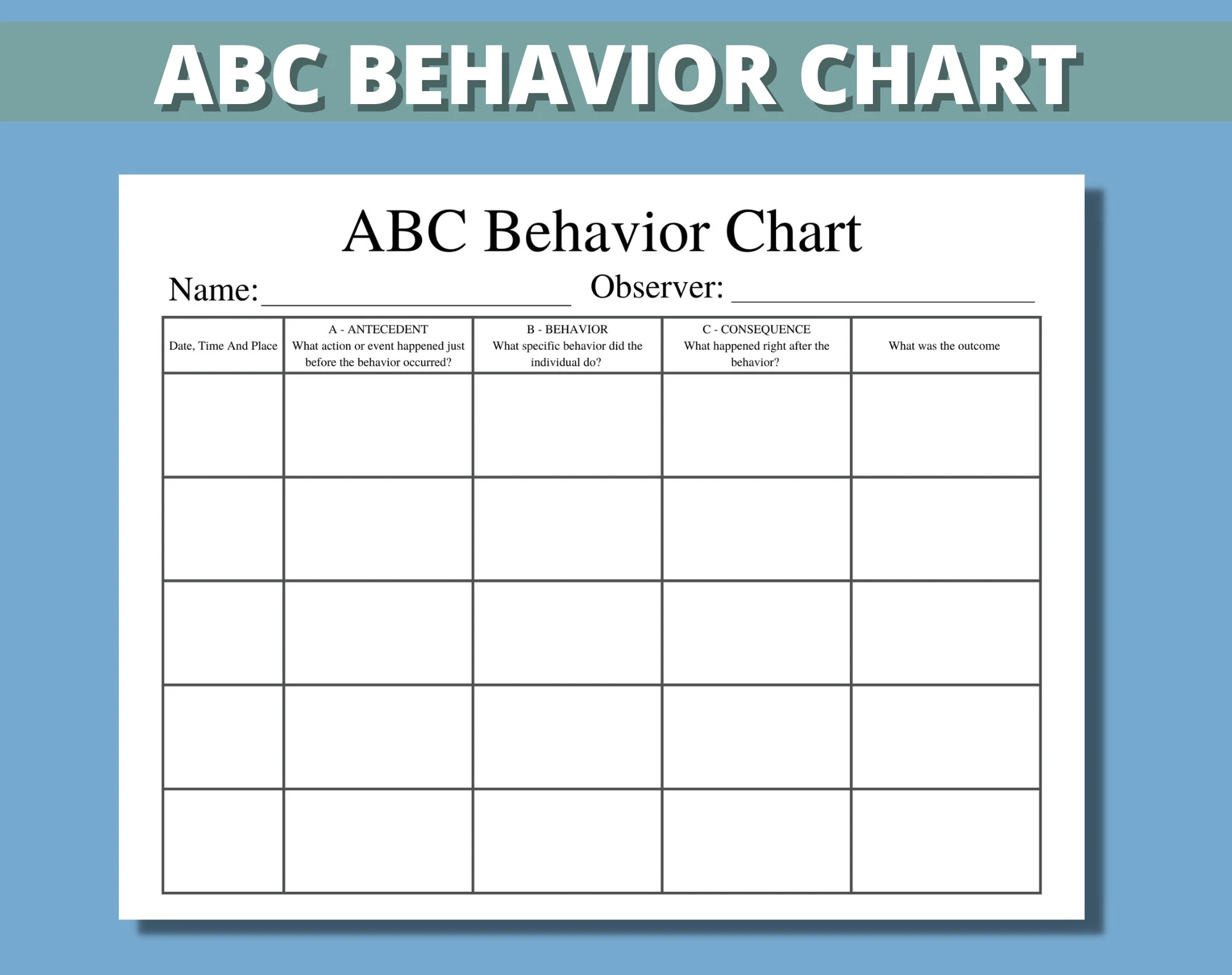 Abc Behavior Chart Printable Abc Behavior Chart Printable
