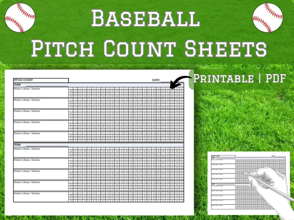 Baseball Pitch Count Sheets