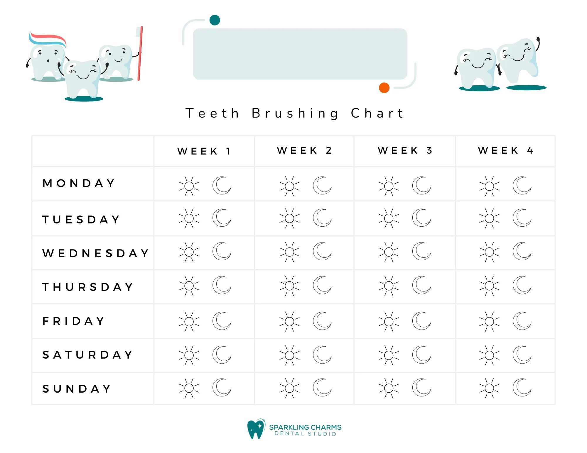 Free Printable Teeth Brushing Chart Free Printable Teeth Brushing Chart