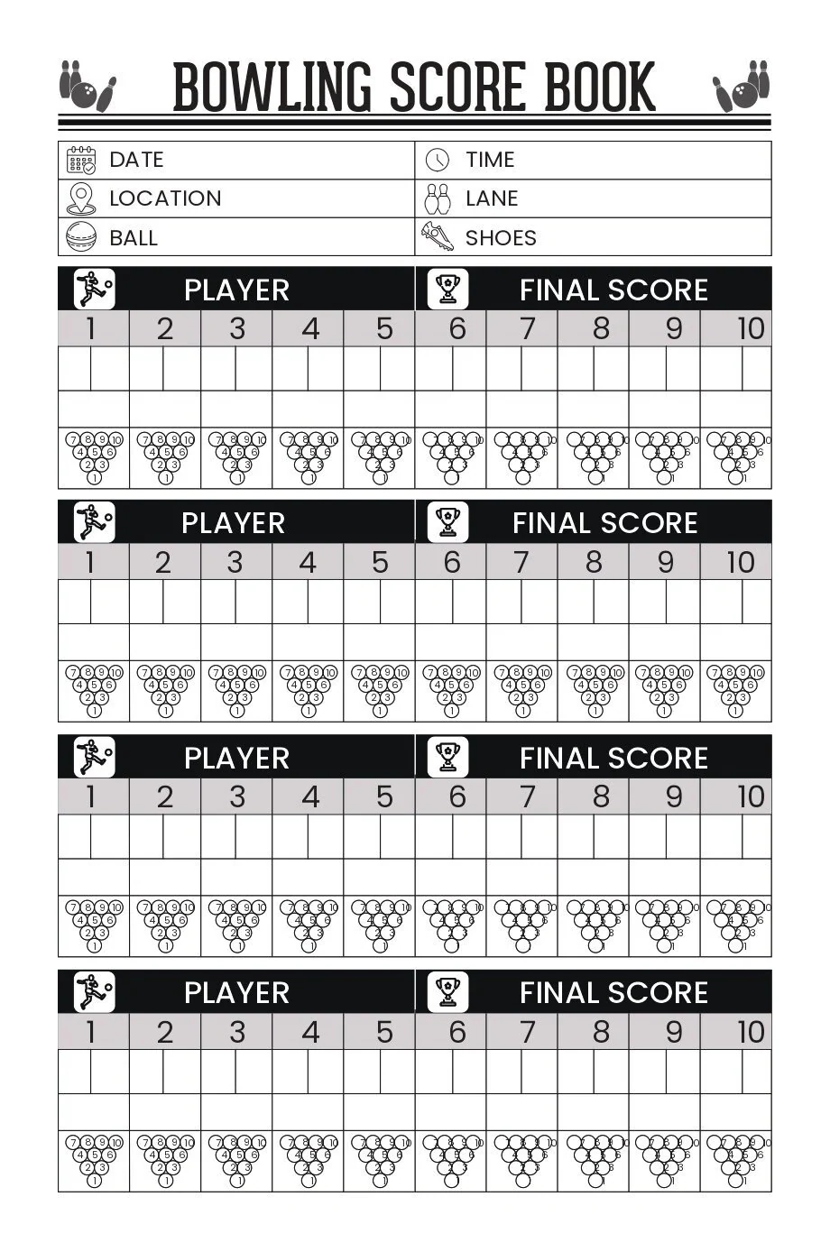 Printable Pick Up Bowling Spare Chart