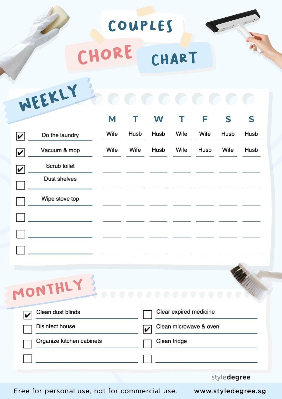 Free Printable Chore Chart For Couples