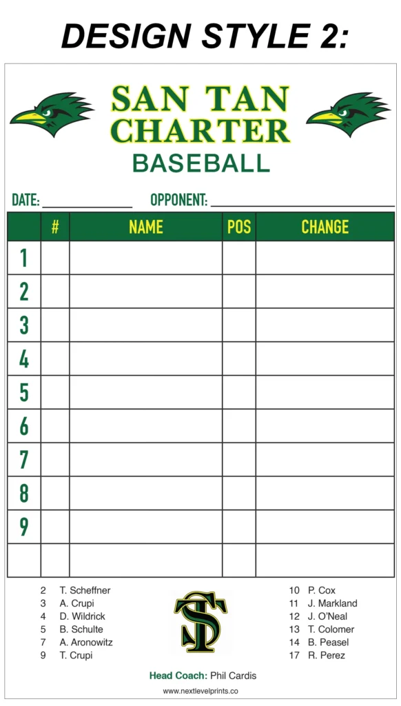 Custom Lineup Cards Next Level Prints