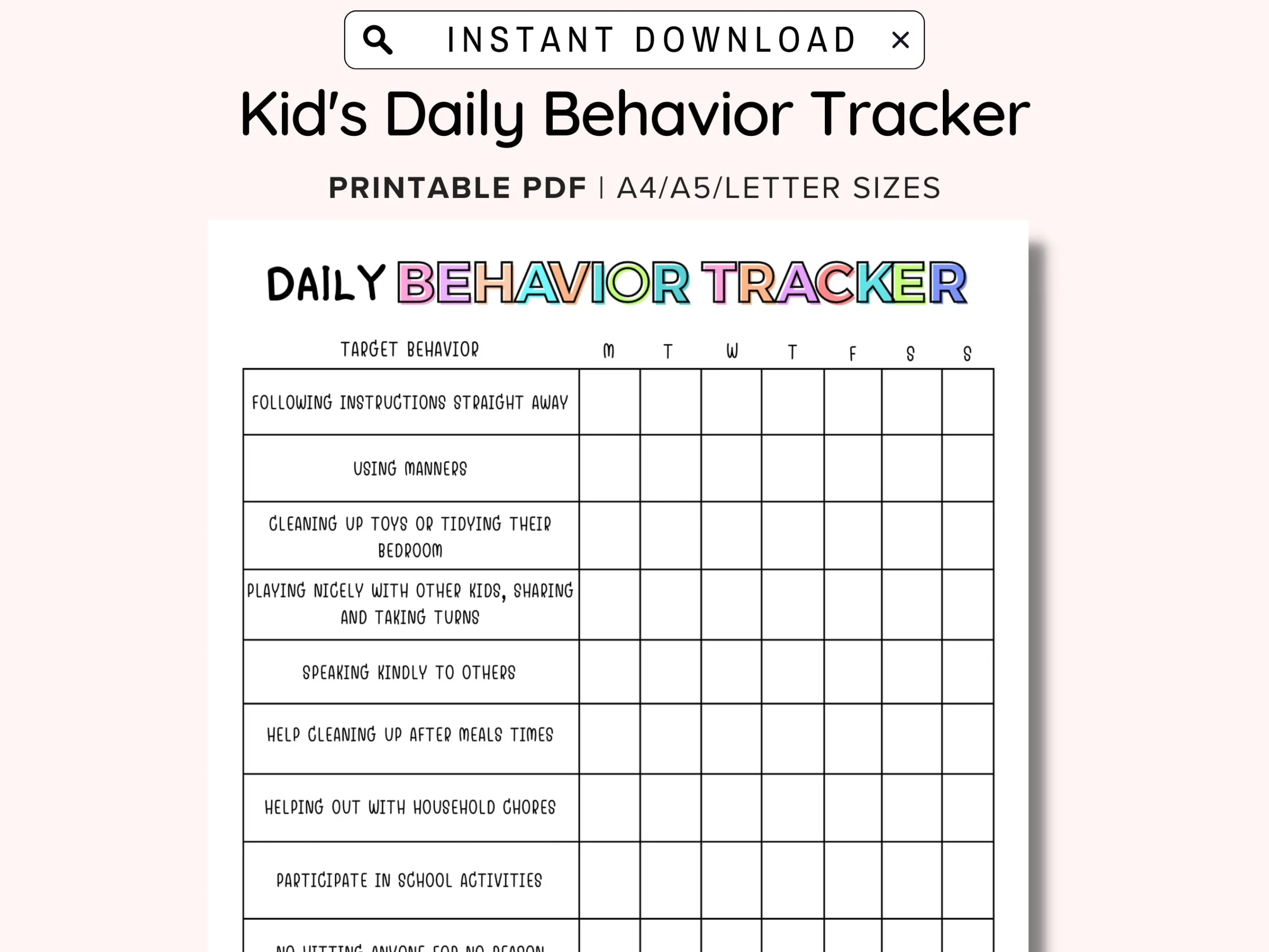 Printable Daily Behavior Chart