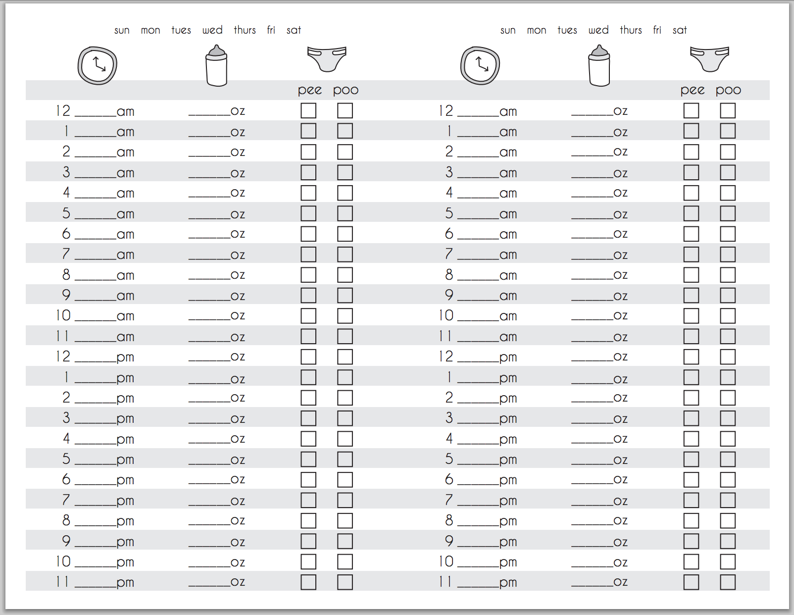 Baby Feeding Charts Printables