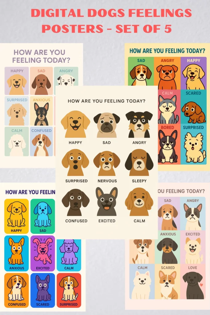 Dog Emotion Posters Feelings Chart For Kids Classrooms printable PDF Etsy