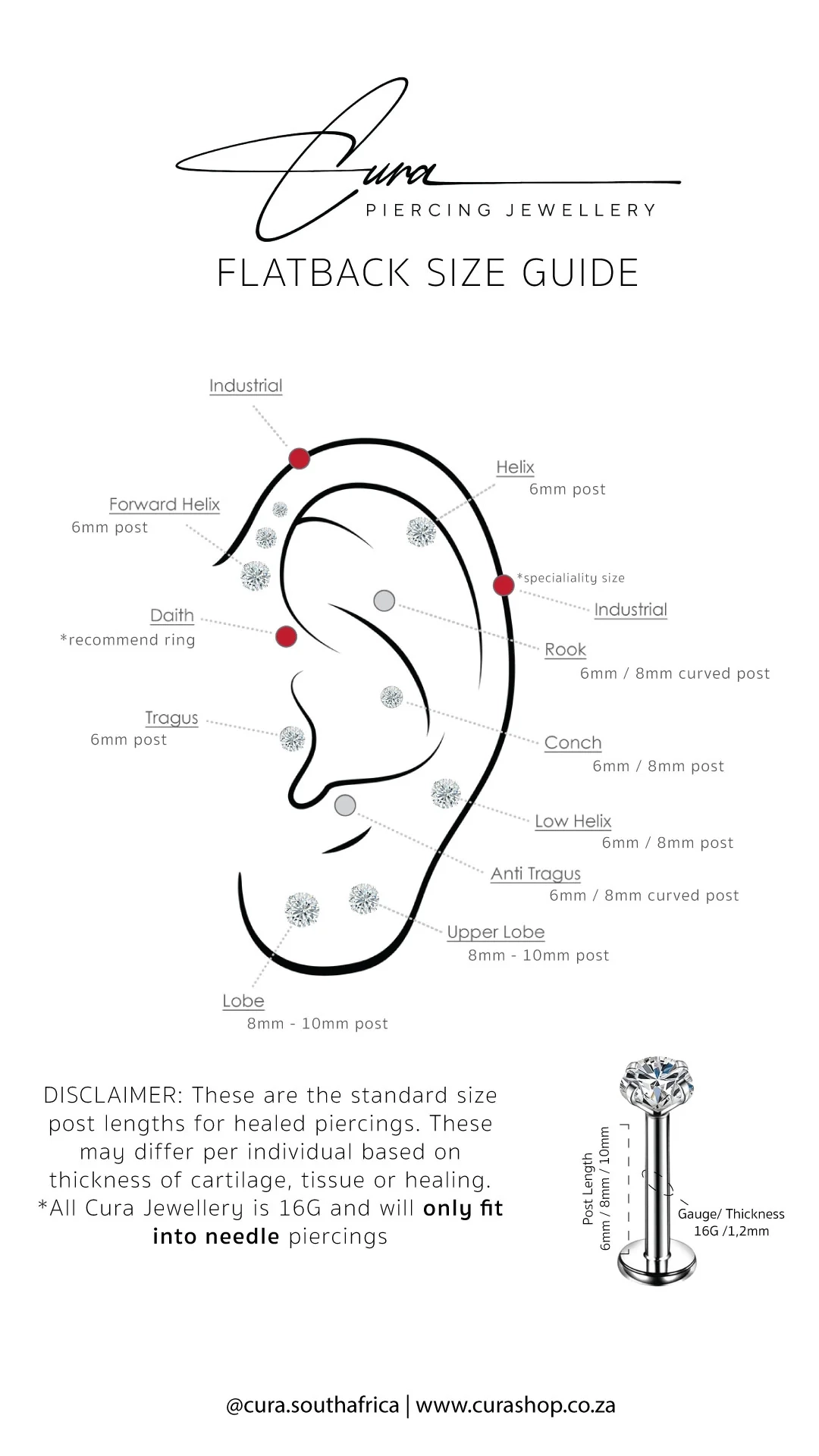 Daith Piercing Jewelry Printable Size Chart