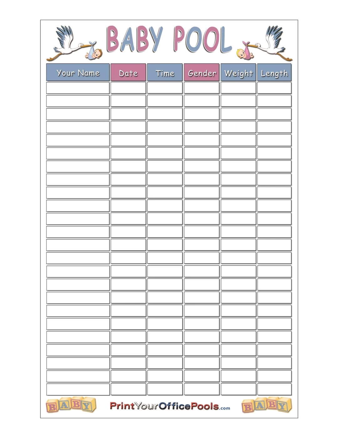 Printable Baby Pool Charts