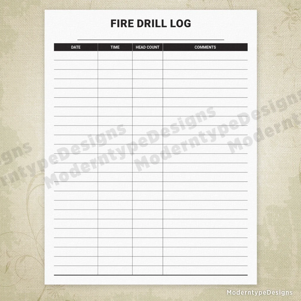 Fire Drill Log Printable For Any Building