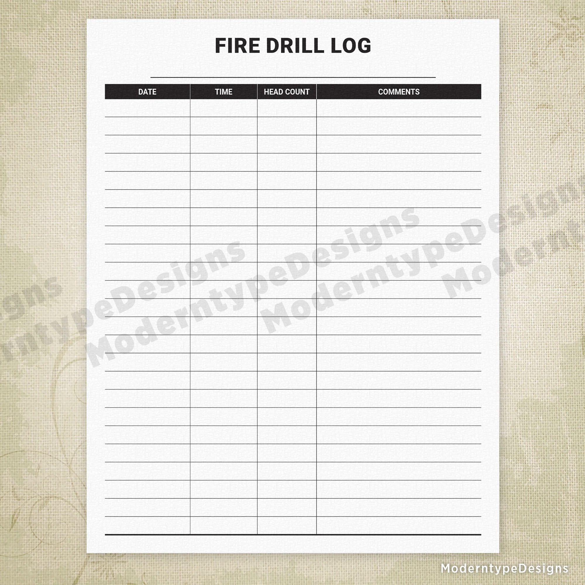 Printable Fire Drill Chart