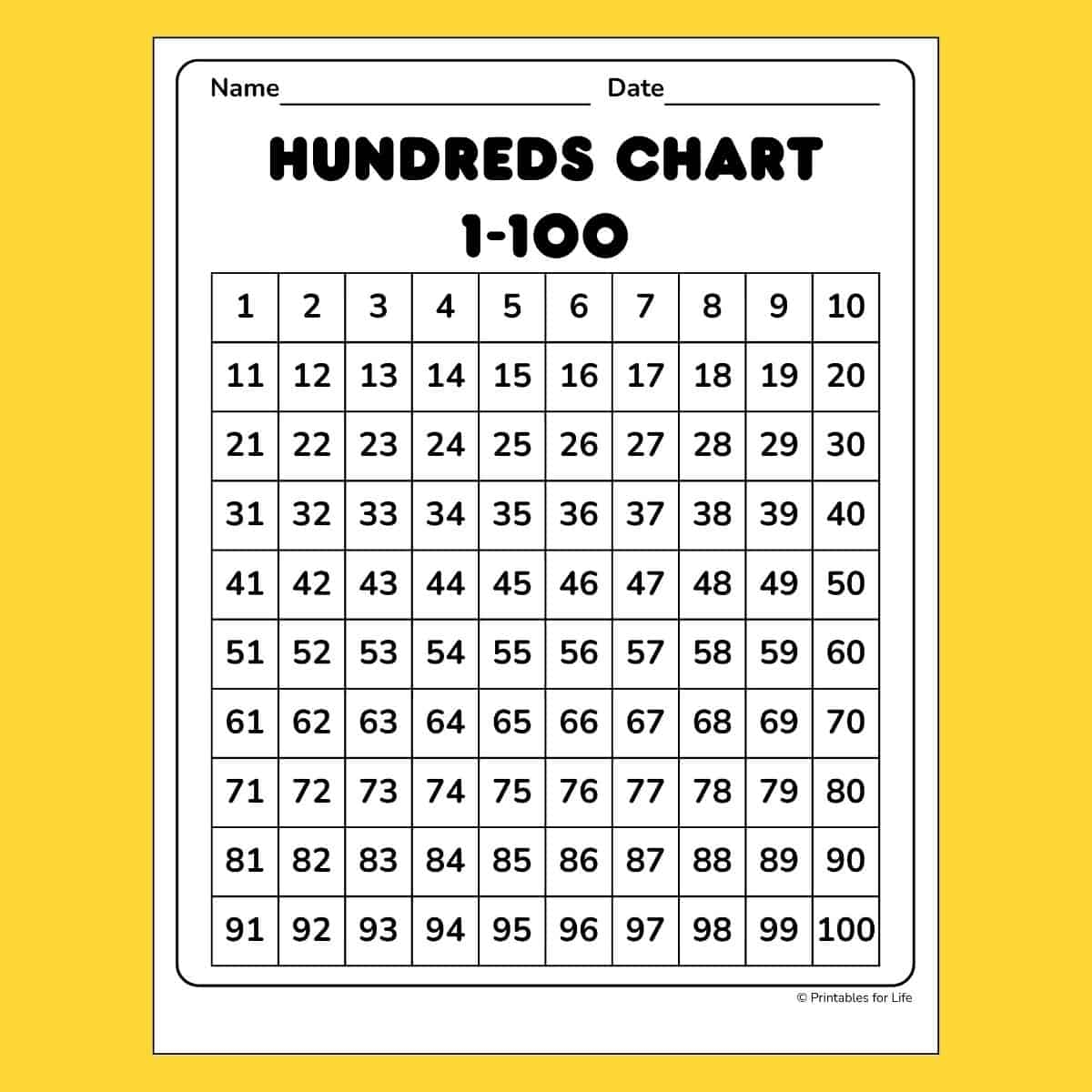 Counting To 100 Chart Free Printable Counting To 100 Chart Free Printable