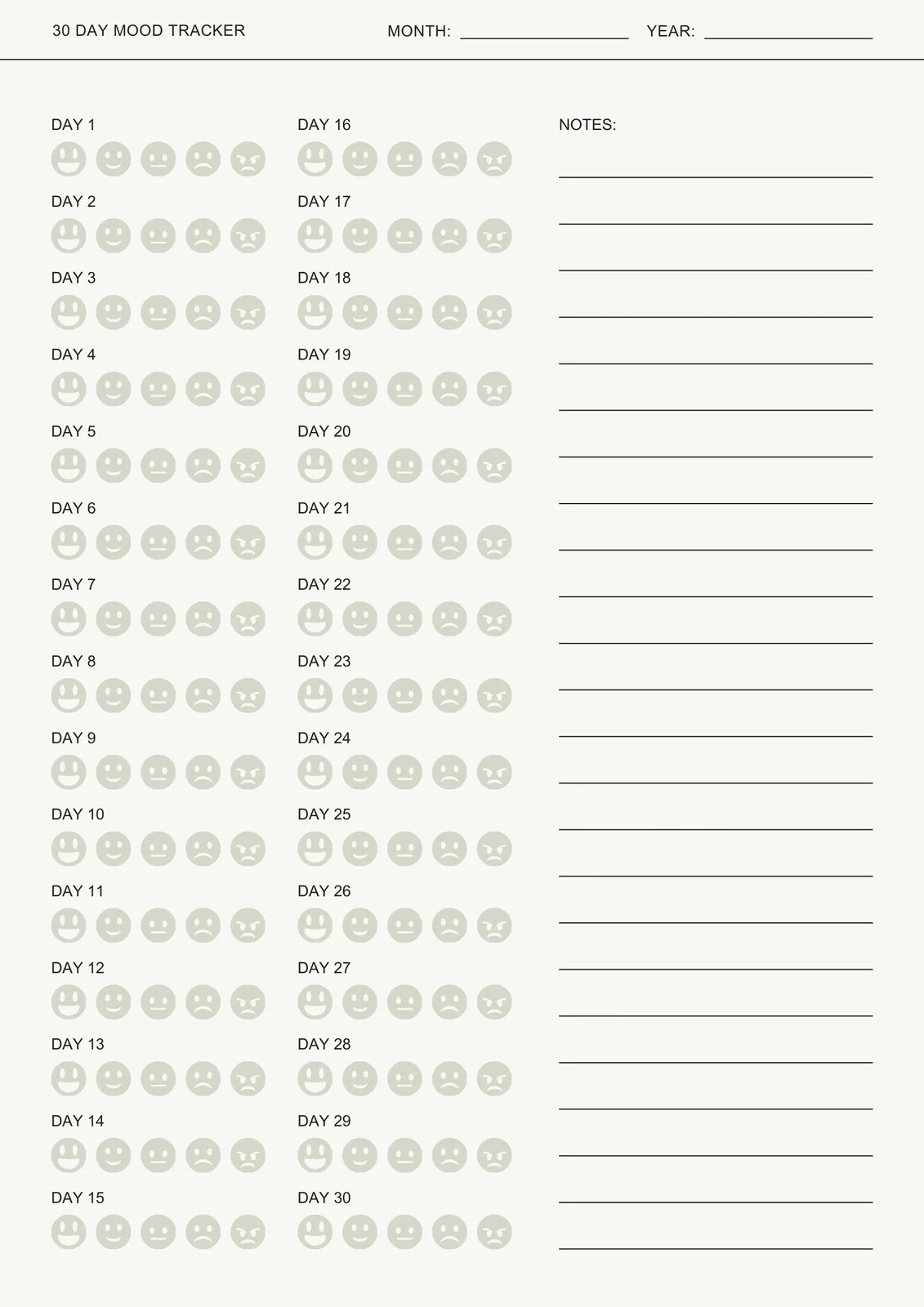 Printable Mood Chart Template Printable Mood Chart Template