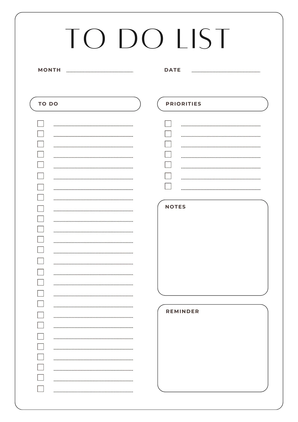 Printable To Do Chart