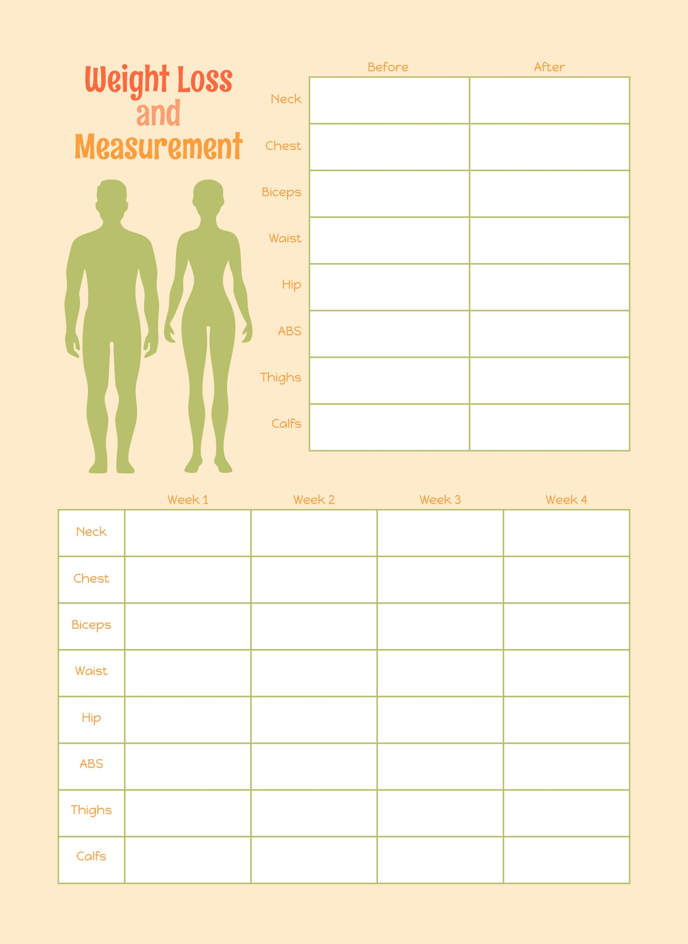 Weight Loss Inches Measurement Chart