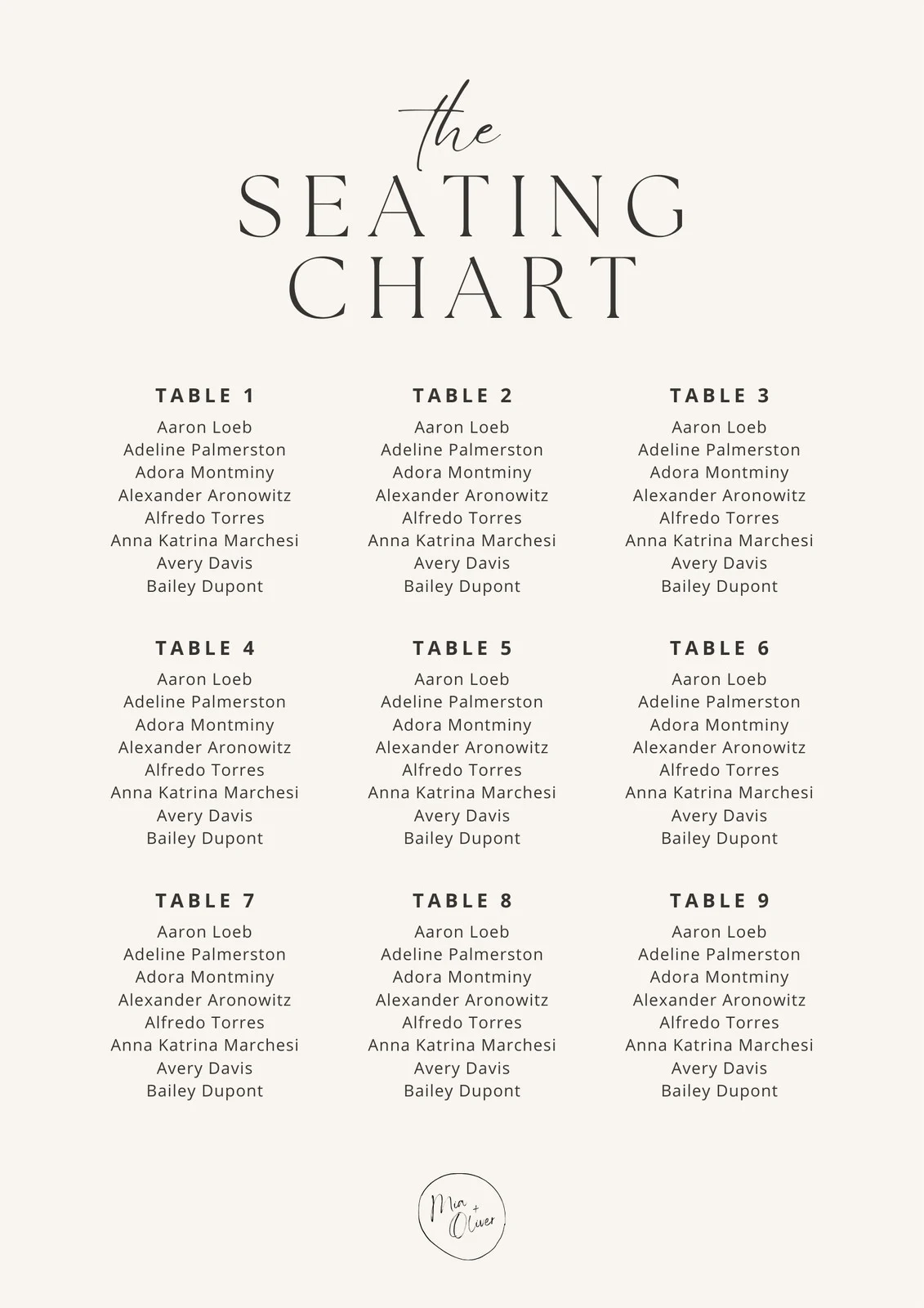 Free Printable Poster For Seating Chart