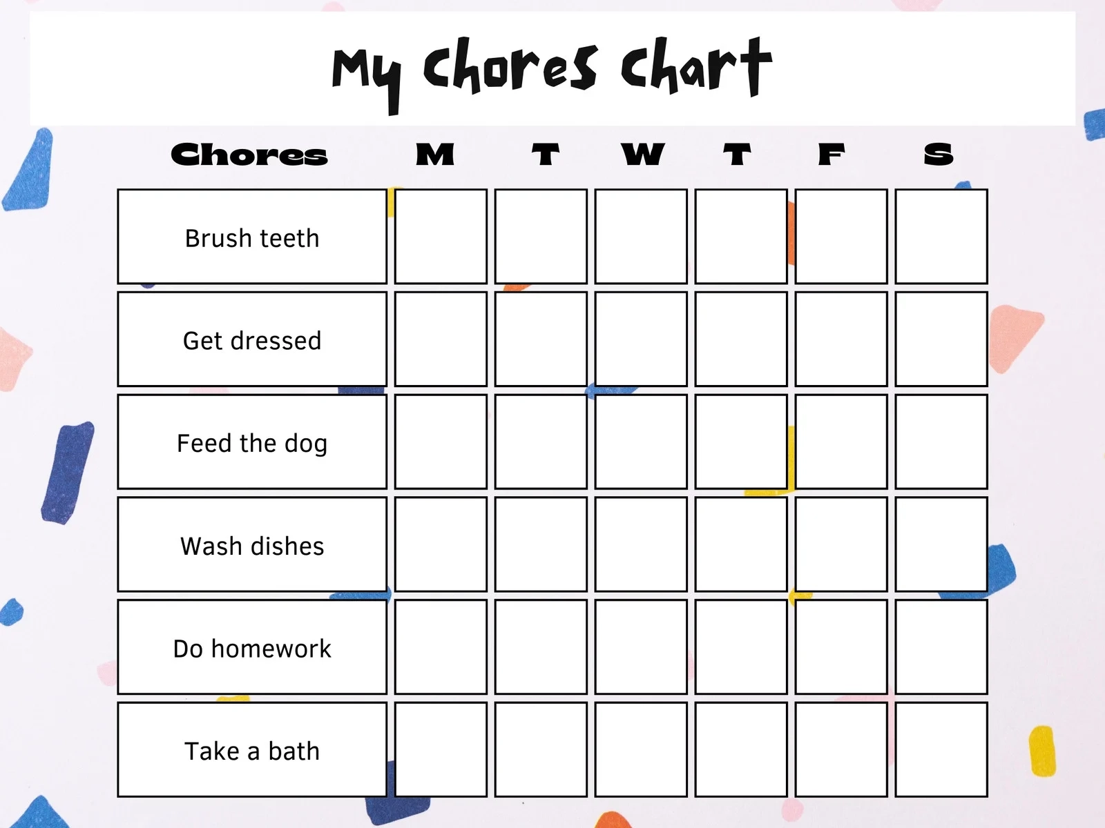 Editable Printable Chore Chart For Kids
