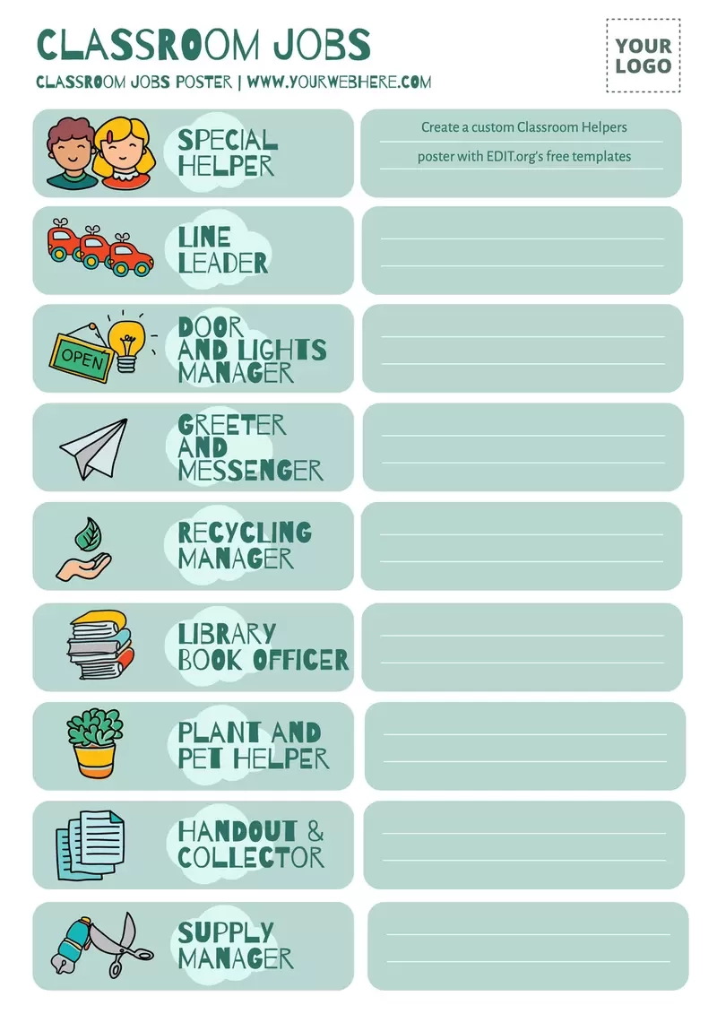 Classroom Helpers Chart Printables