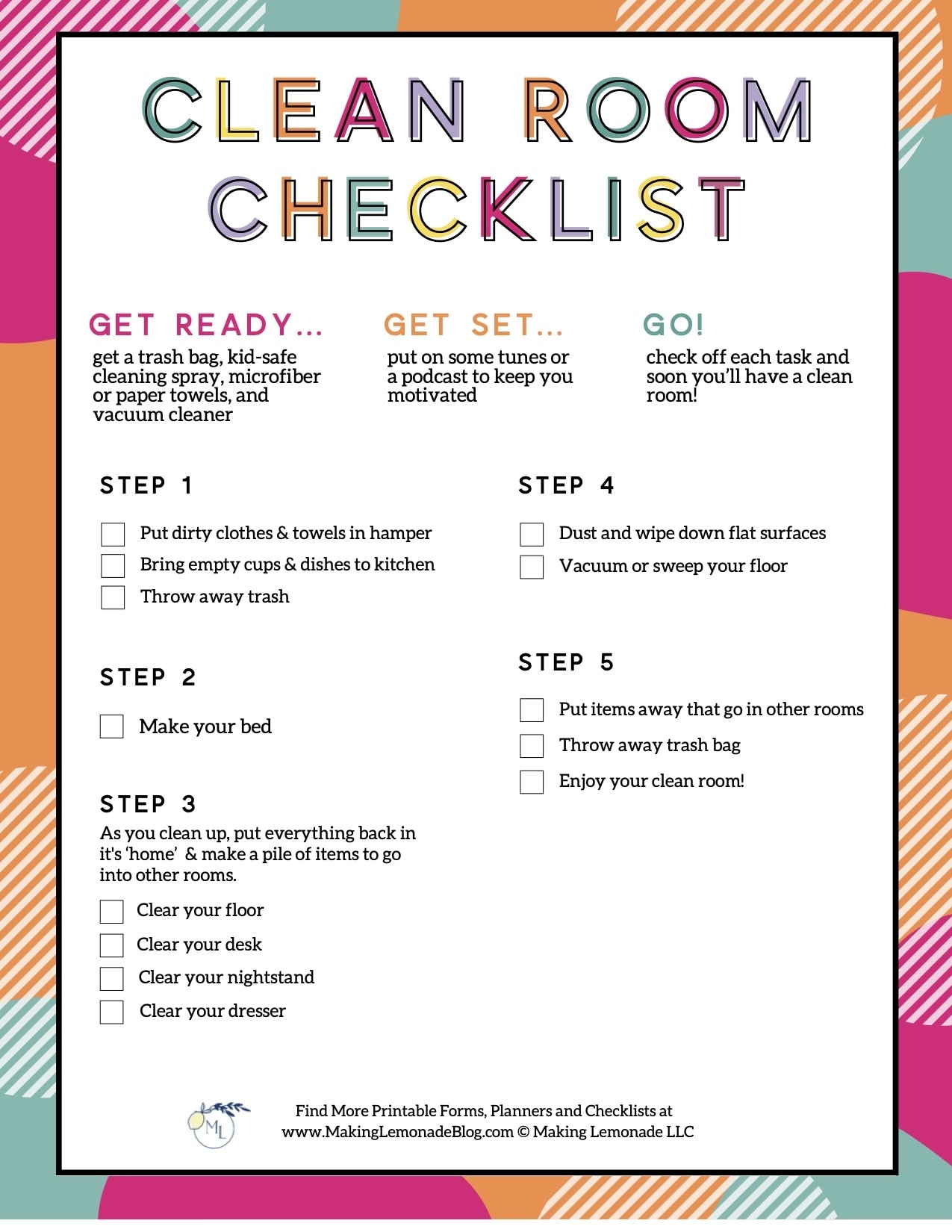 Clean Room Chart Printable