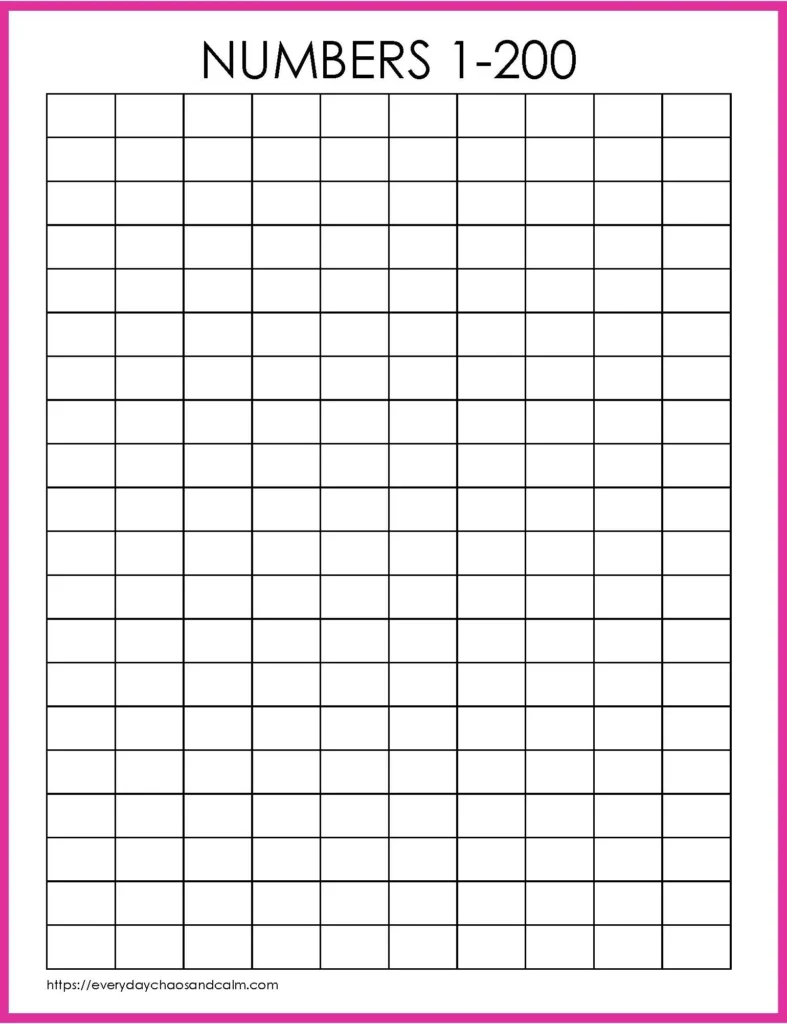 Free Printable 1 200 Number Charts PDF Download