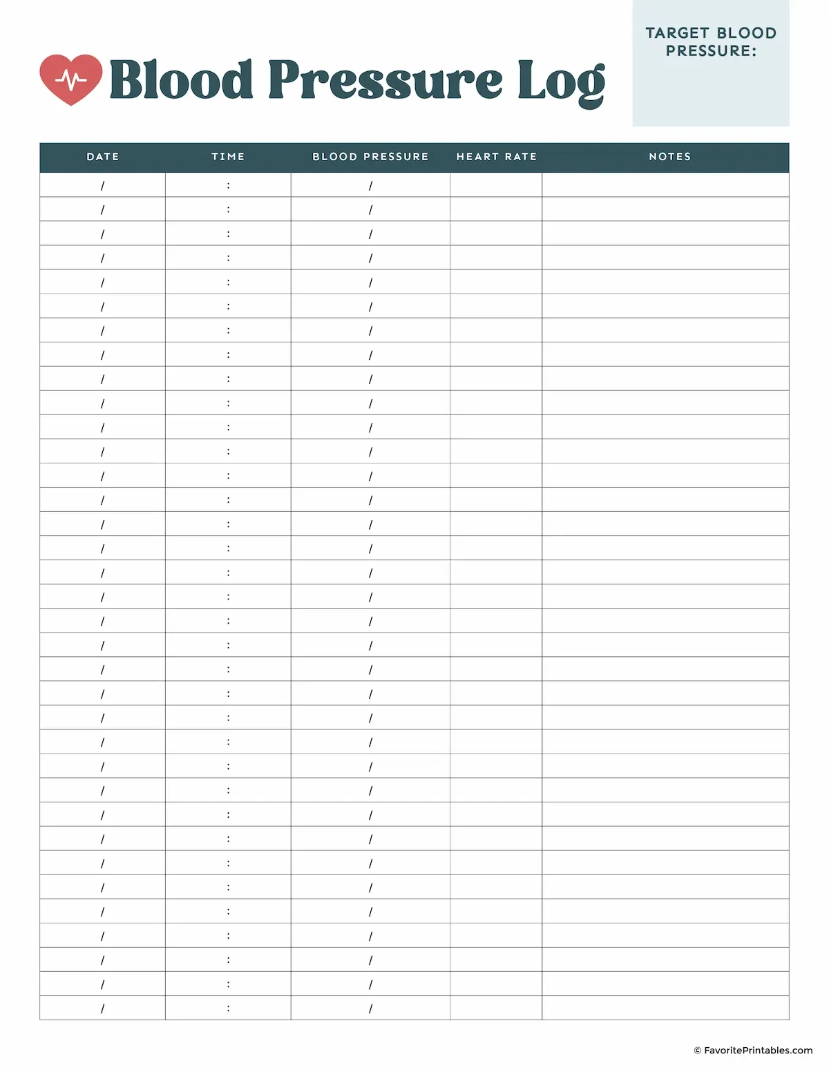 Chart For Blood Pressure Printable