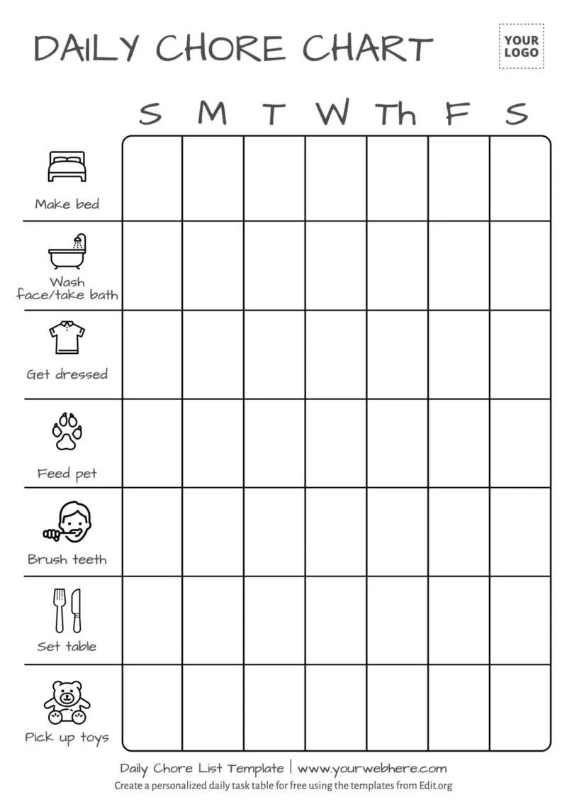Chore Chart With Pictures Free Printable