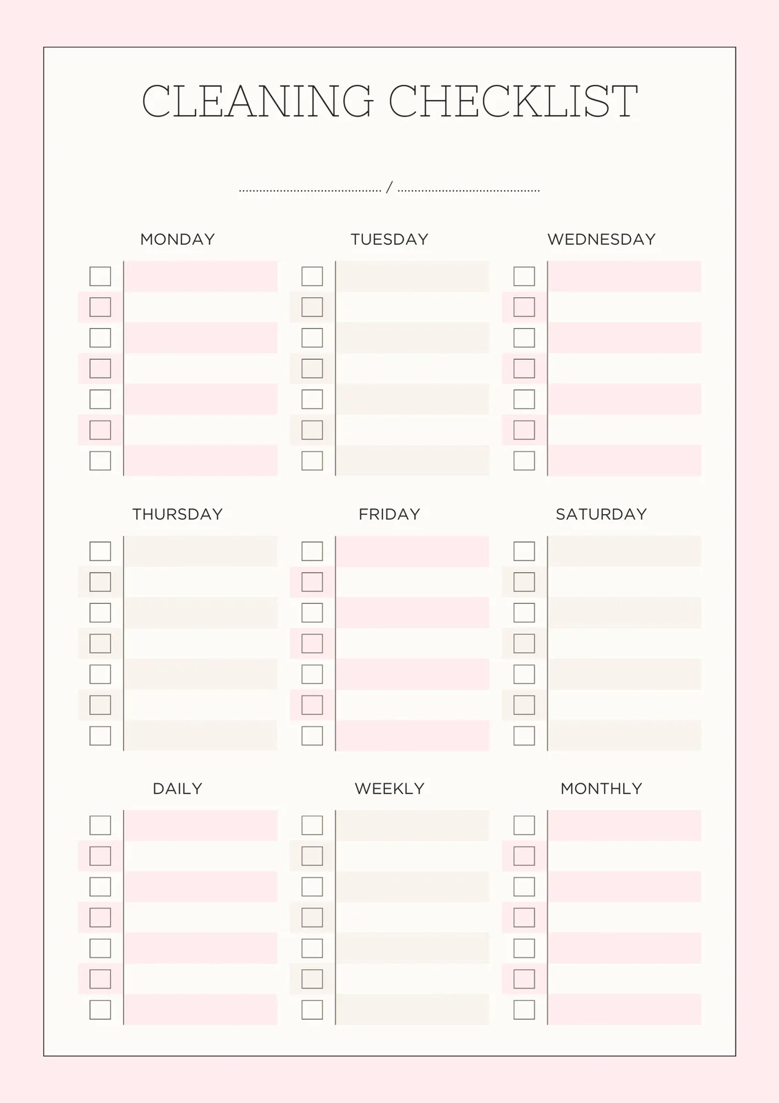 Printable Cleaning Checklist Chart Printable Cleaning Checklist Chart