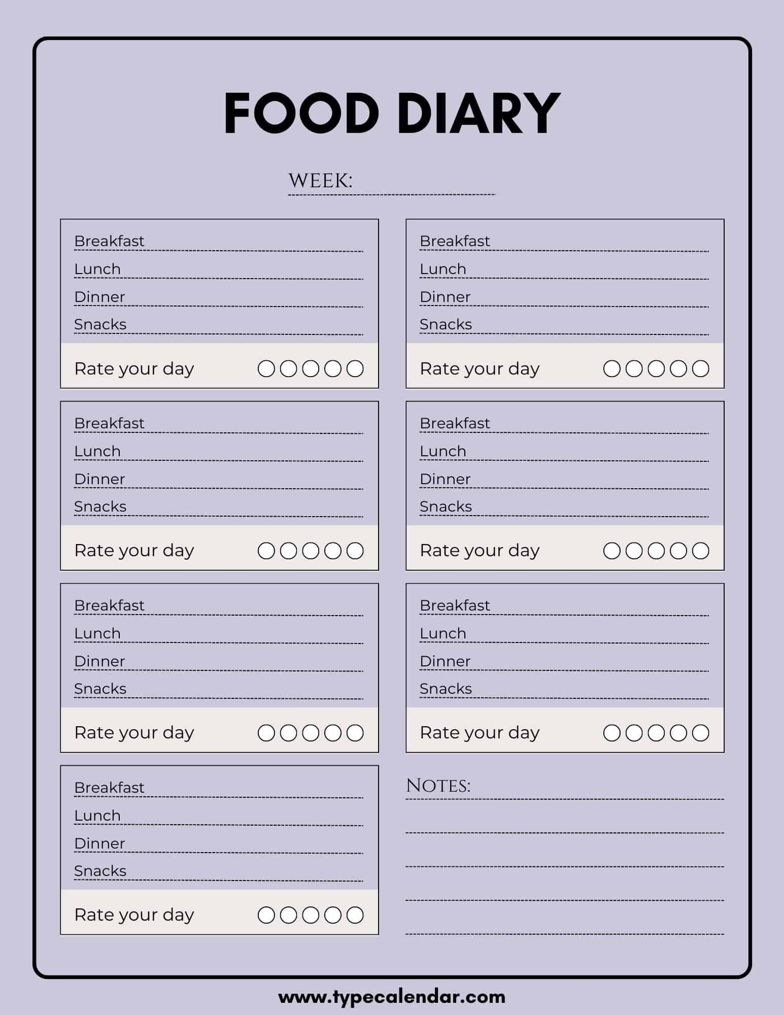 Food Diary Chart Printable Food Diary Chart Printable