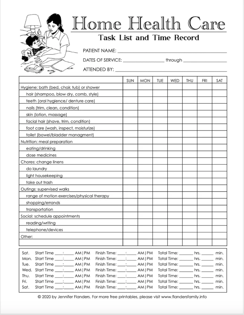 Free Printable Home Health Care Chart Flanders Family Home Life