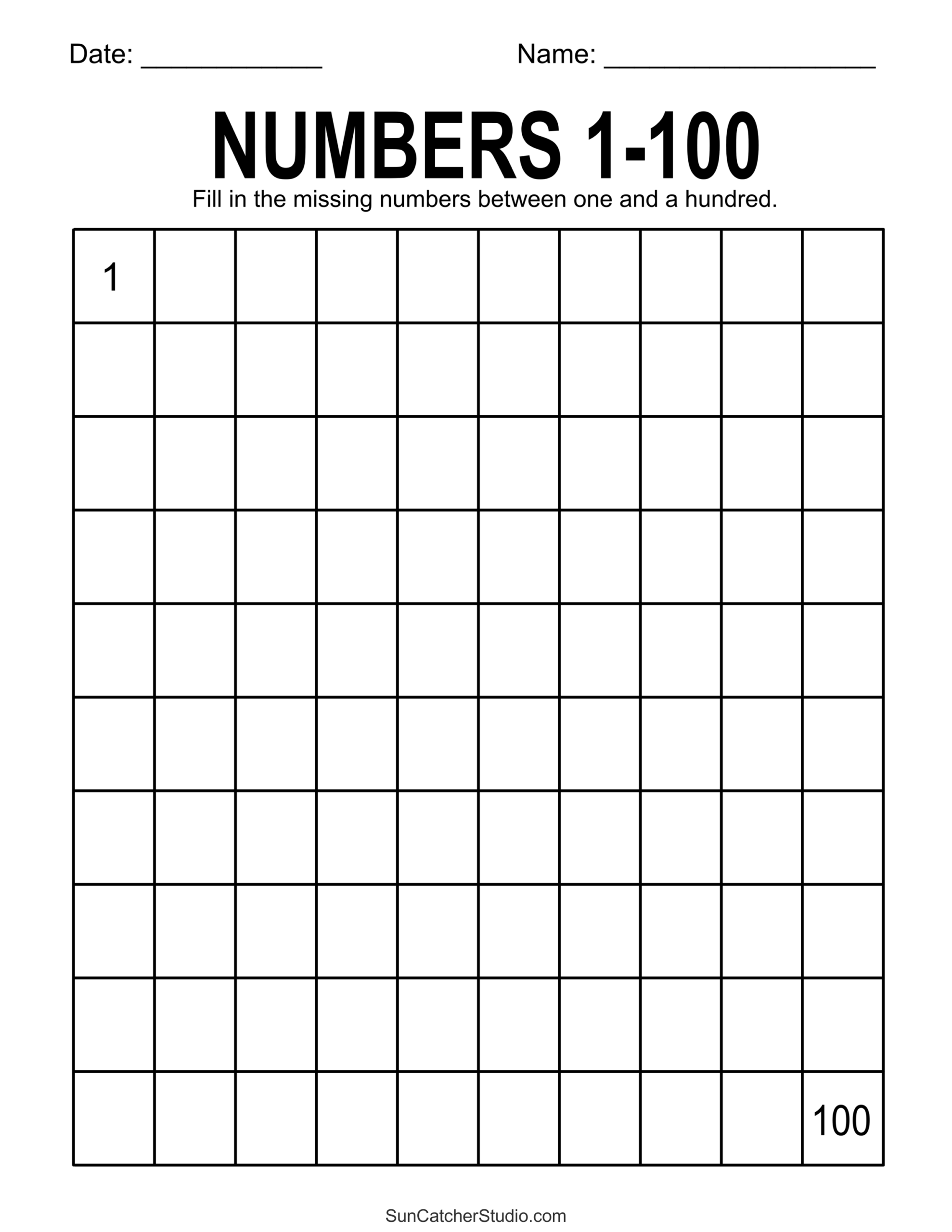 Free Blank 100 Chart Printable