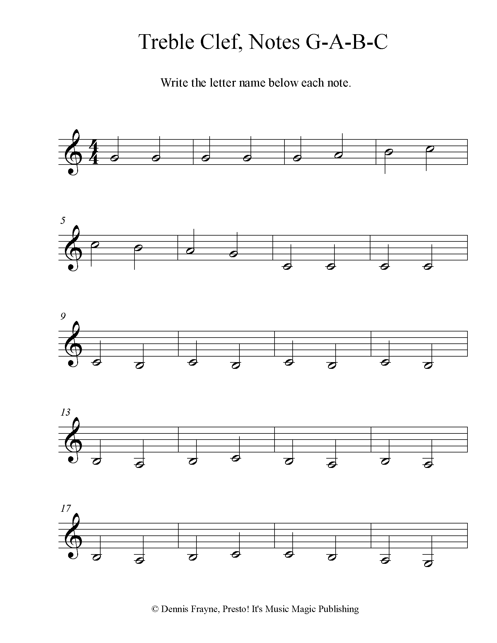 Printable Treble Clef Notes Chart