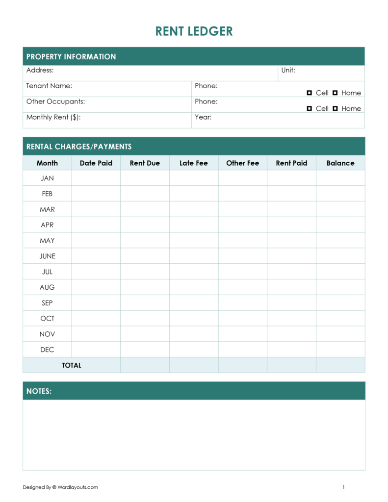 Free Rent Ledger Template Word GDocs PDF WordLayouts