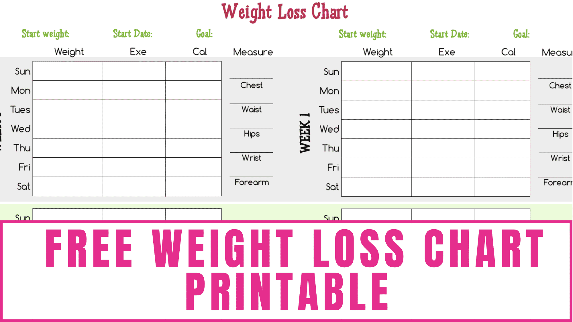 Printable Exercise Charts For Weight Loss
