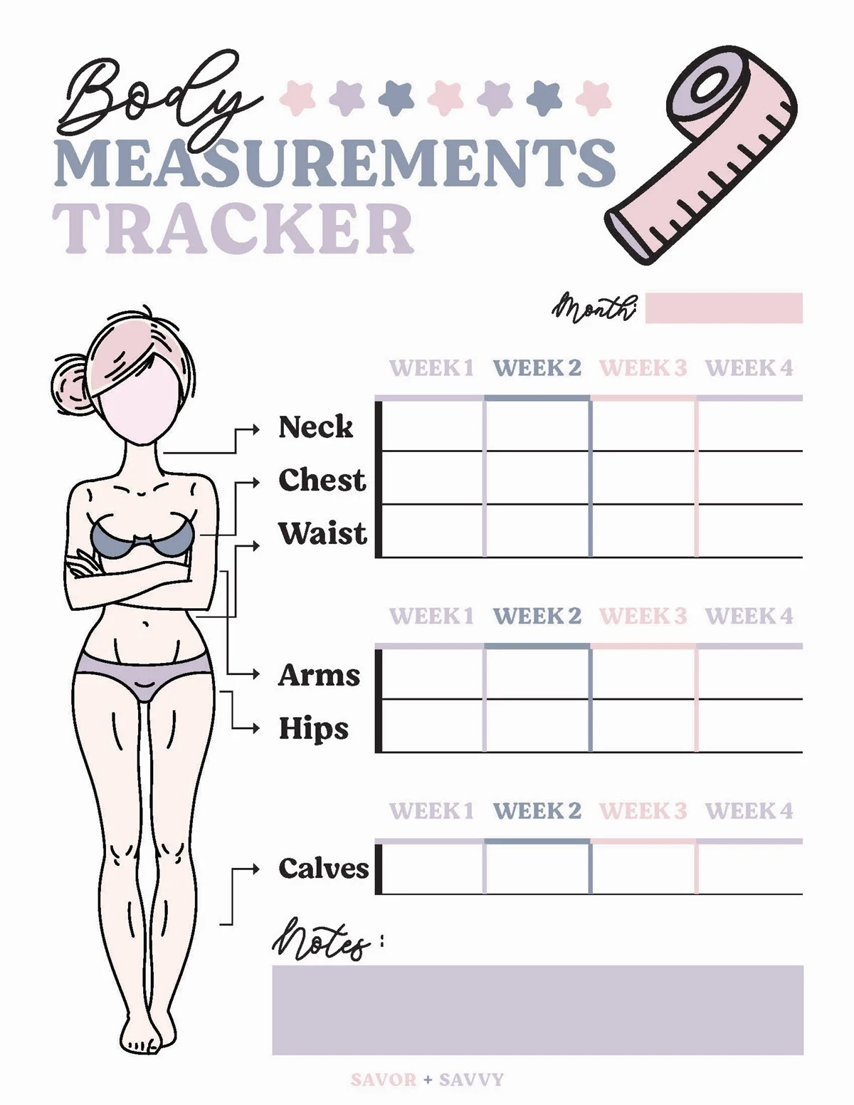 Printable Weight Loss Body Measurements Chart