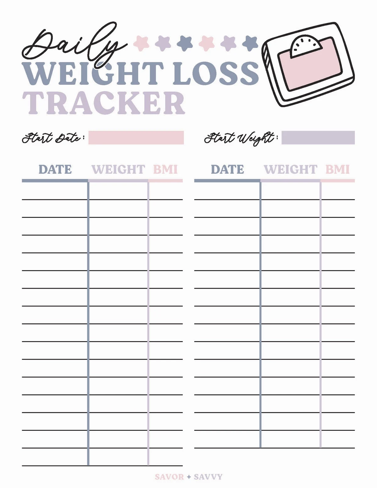 Daily Weight Loss Chart Printable