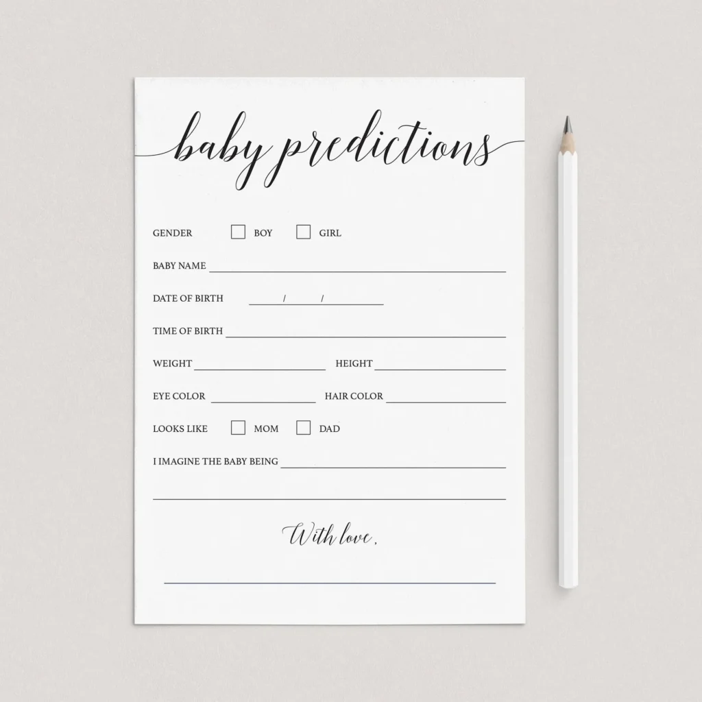 Gender Neutral Baby Predictions Game Printable Virtual Baby Shower LittleSizzle