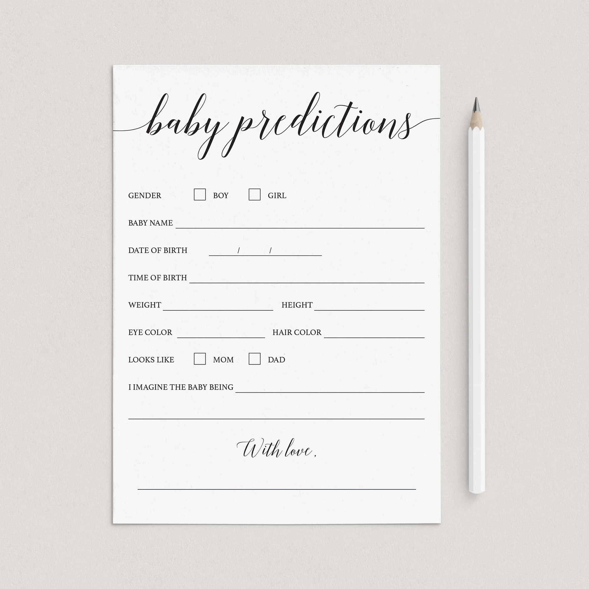 Free Printable Baby Shower Prediction Chart Free Printable Baby Shower Prediction Chart