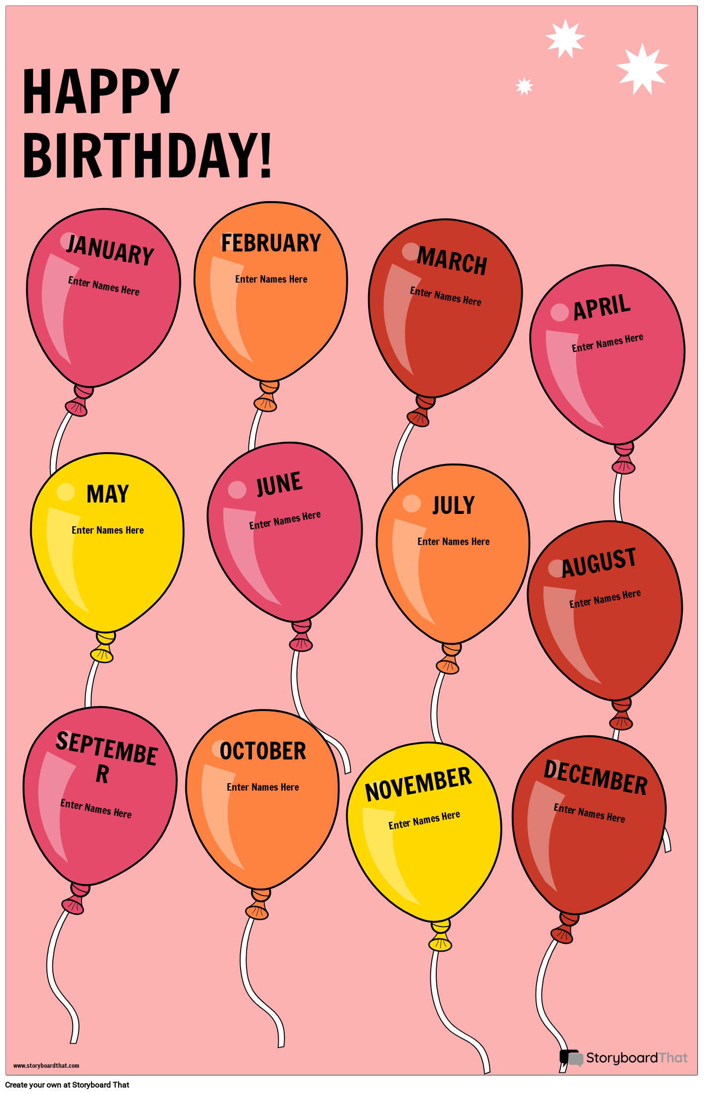 Printable Birthday Chart For Preschool