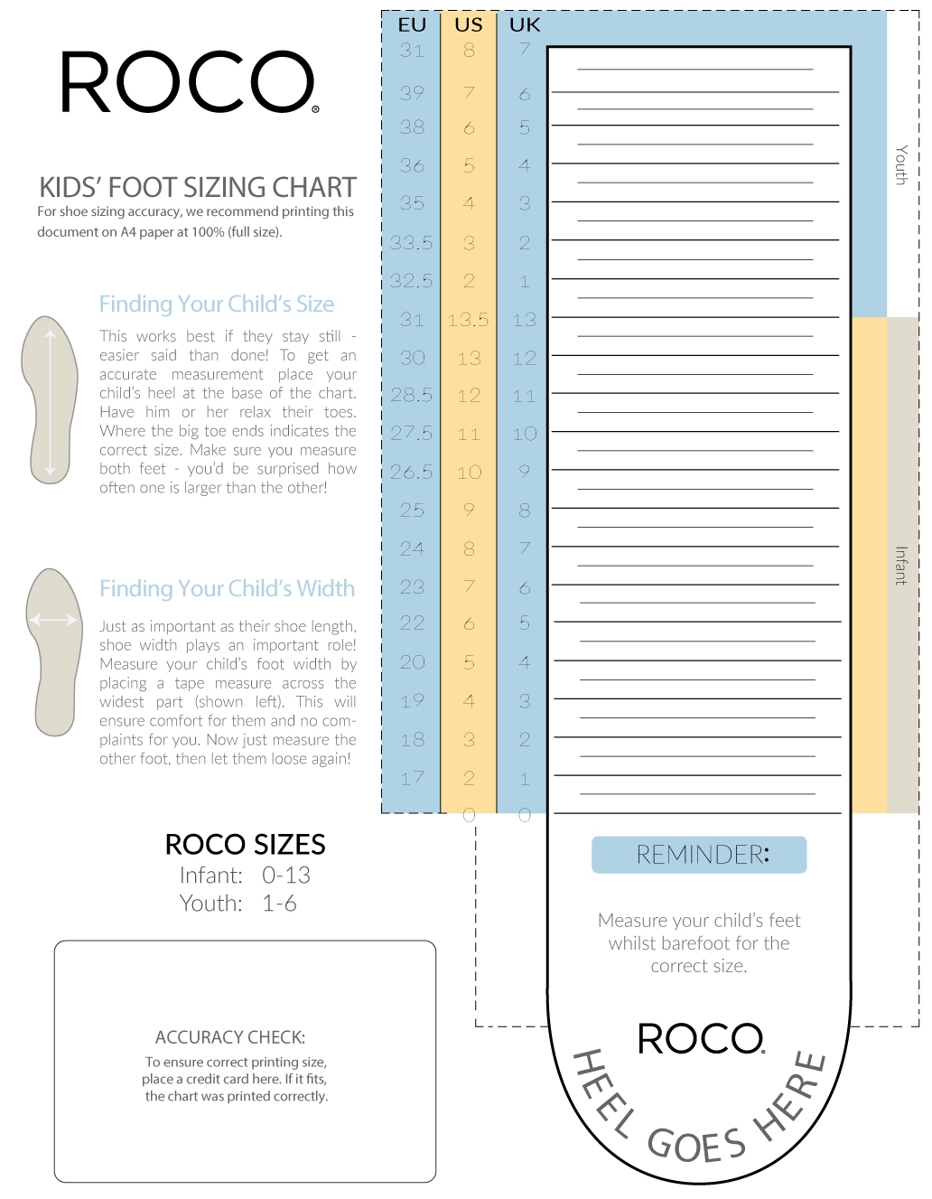 Childrens Printable Shoe Size Chart