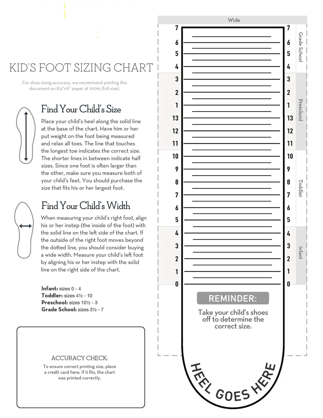 Printable Size Chart Toddler Printable Size Chart Toddler