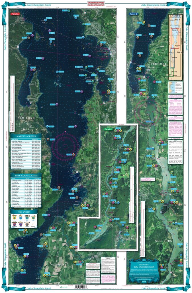 Lake Champlain South Lake Fishing Chart maps 11F