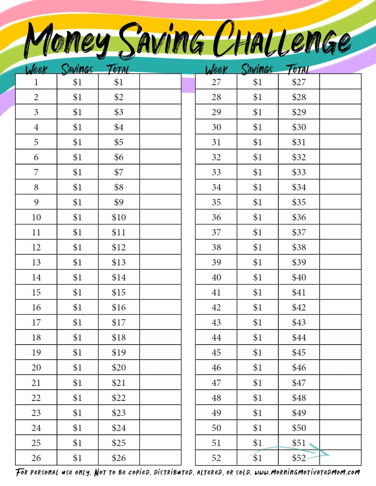 Printable Daily Saving Chart