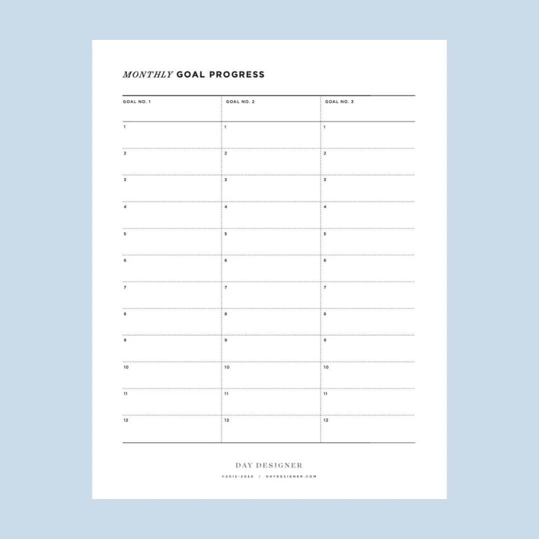 Goal Printable Chart Monthly