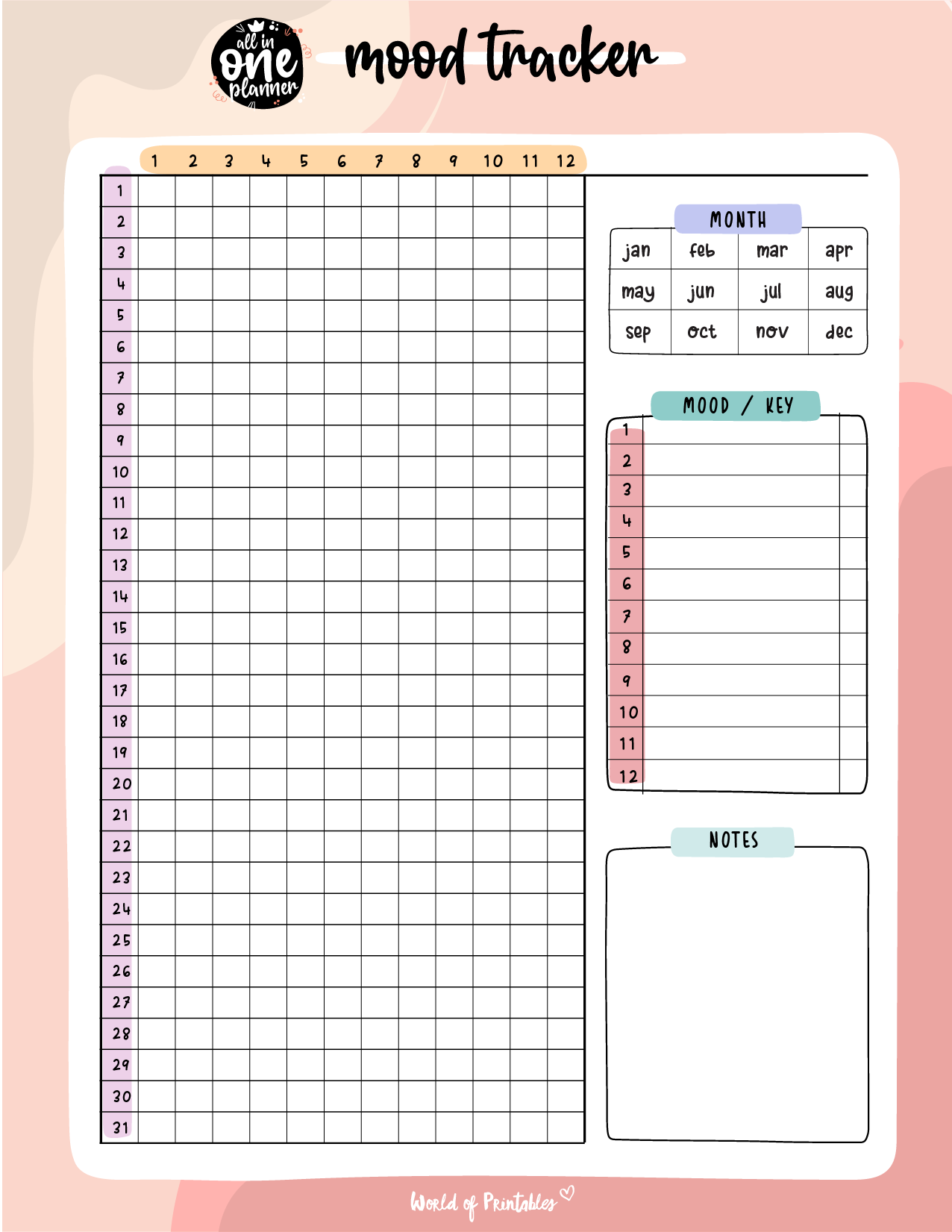 Printable Mood Tracking Chart